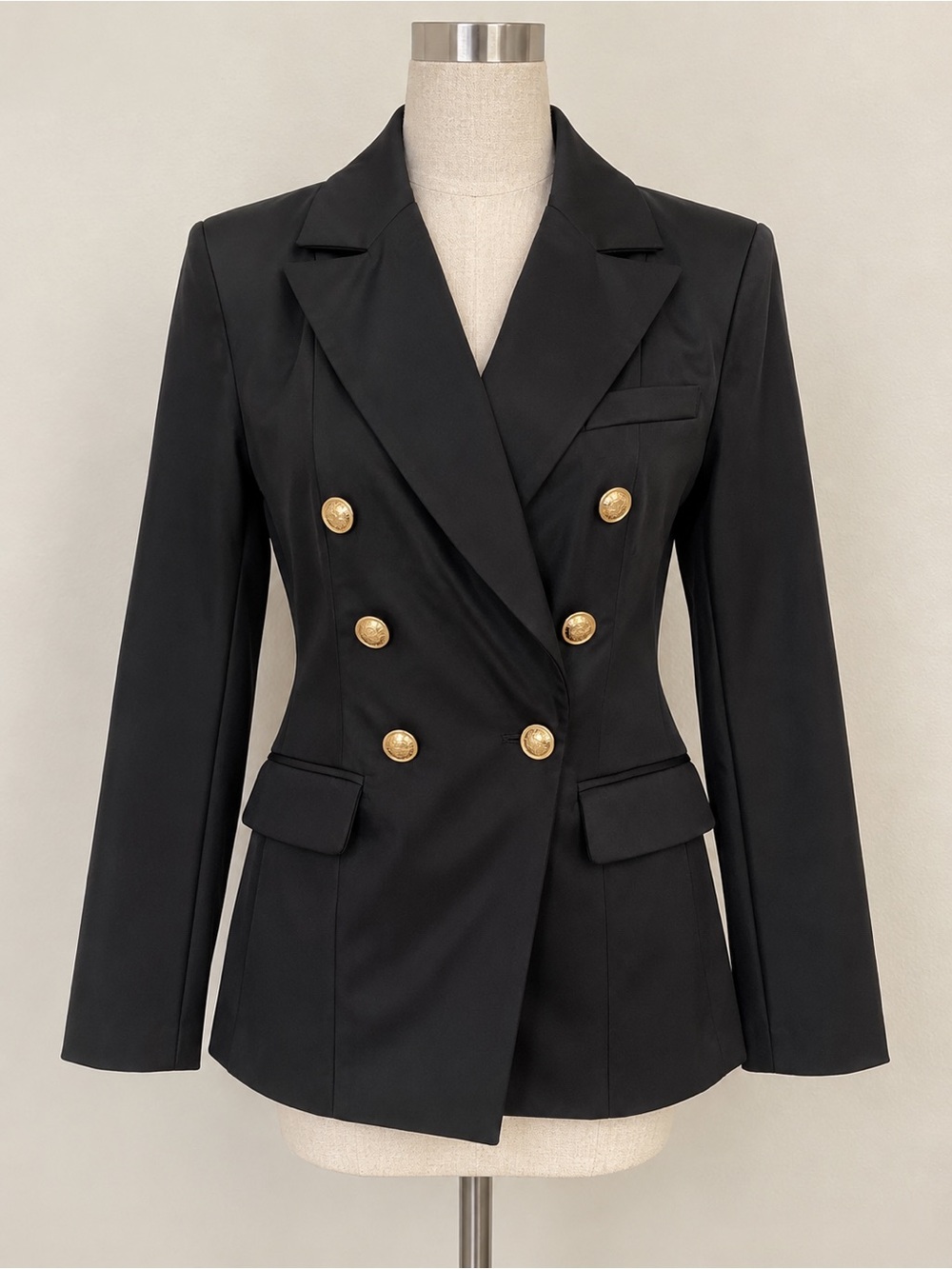 Express Black Double-Breasted Blazer with Gold Buttons